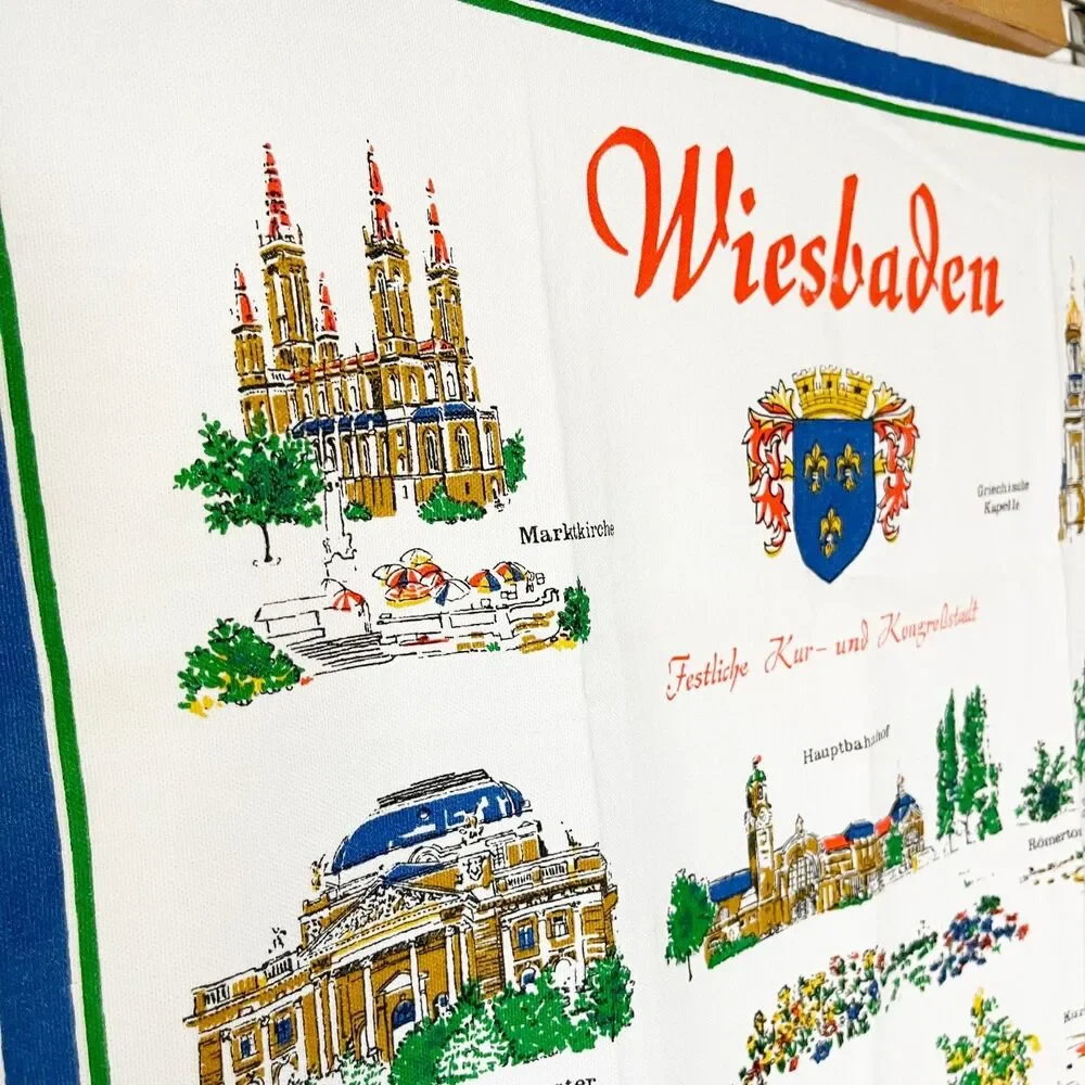 Vintage 1985 Wiesbaden Germany Tea Towel Calendar Souvenir Dish Towel Baumwolle